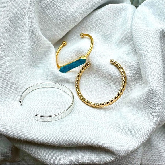 BANGLE BRACELETS Trio Bundle OPEN CUFF Gold and Silver Tone STACKABLE 5459 W - Picture 14 of 14